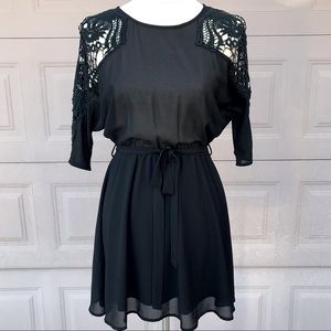 INTRO Black Dress with Crochet Lace 3/4 length sleeves